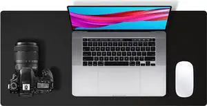 Leather Desk Pad Protector Mouse Pad Office Desk Mat Non-Slip PU Leather Desk Blotter Laptop Desk Pad Waterproof Desk Writing Pad for Office and Home (Black 23.6 x 13.7)