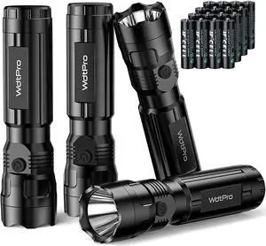 WdtPro 4 Pack LED Flashlights, Bright Flashlight with 16 AAA Batteries, Super Long Battery Life, Single Mode, High Lumens, EDC Flash Lights for Emergencies, Hurricane Supplies, Camping WdtPro 4 Pack LED Flashlights, Bright Flashlight with 16 AAA Batteries, Super Long Battery Life, Single Mode, High Lumens, EDC Flash Lights for Emergencies, Hurricane Supplies, Camping