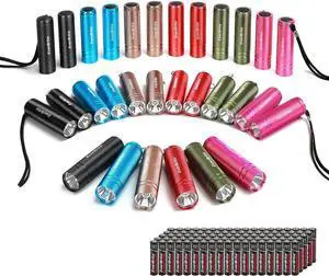 30-Pack Mini Flashlight Set Aluminum LED Handheld Torches with Lanyard Assorted Colors Batteries Included for Party Favors Night Reading Camping Power Outage Gift to Christmas