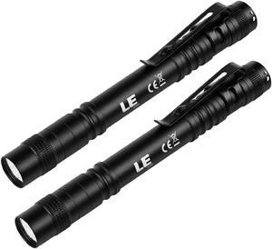 LE LED Pen Flashlights, Lightweight, Mini, Waterproof Pocket Flashlight with Clip, 2 Pack Small Flashlights for Inspection, Work, Emergency