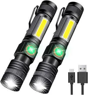 Flashlight USB Rechargeable Magnetic LED Flashlight Super Bright Tactical Flashlight with Cob Sidelight 2000LM Waterproof Zoomable Best Small Flashlight for Camping Emergency Flashlight