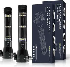Otdair LED Flashlight Solar Power Flashlight, Ultra Bright Flashlight, High Lumens, USB Rechargeable, 5 Modes for Outdoor,Camping, Hiking 2Pack