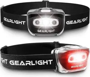 2Pack LED Headlamp - Outdoor Camping Head Lamps with Adjustable Headband - Lightweight Battery Powered Bright Flashlight Headlight with 7 Modes and Pivotable Head and Red Light
