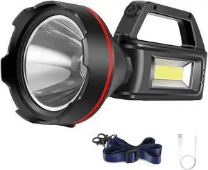 Rechargeable Spotlight Flashlight, High Lumens Handheld Spotlight,LED Searchlight with Shoulder Strap and USB Output for During Hurricane,Emergency, Storms, Outages,Hunting , Hiking, Camping(Black1) Rechargeable Spotlight Flashlight, High Lumens Handheld Spotlight,LED Searchlight with Shoulder Strap and USB Output for During Hurricane,Emergency, Storms, Outages,Hunting , Hiking, Camping(Black1)