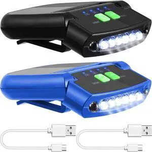 2 Pieces LED Clip on Cap Lights USB Rechargeable Cap Flashlight Clip Waterproof Ultra Bright Hat Flashlight Headlamp for Christmas Fishing Camping Hand Work(Black Blue)
