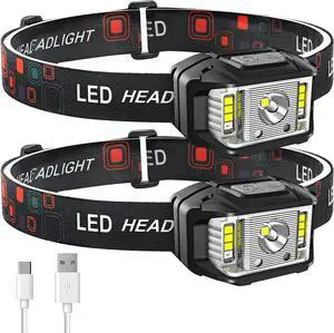 Headlamp Rechargeable High Lumen Super Bright Motion Sensor LED Head Lamp flashlight 2 PACK Waterproof Headlight with White Red Light 14 Modes Head Lights for Outdoor Camping Fishing Running