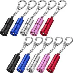Mudder 10 Pieces Small LED Flashlight Keychain Bright Flashlight Keychain Ring Portable Torch with Hook for Camping, Battery Included