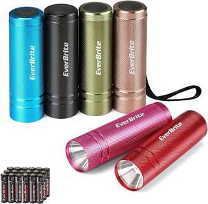 EverBrite 6-Pack Mini Flashlight Set, Aluminum LED Handheld Torches with Lanyard, Assorted Colors, Batteries Included for Party Favors, Night Reading, Camping, Power Outage, Gift to Christmas