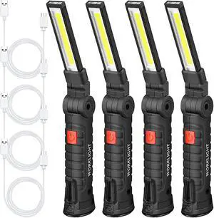 Honoson 4 Pieces LED Work Light Cob Rechargeable Work Flashlight with Magnetic Base, Hanging Hook and 360° Rotate 5 Modes Portable LED Flashlight for Car Repair, Household and Outdoor(Large) Honoson 4 Pieces LED Work Light Cob Rechargeable Work Flashlight with Magnetic Base, Hanging Hook and 360° Rotate 5 Modes Portable LED Flashlight for Car Repair, Household and Outdoor(Large)