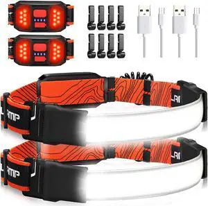 2 Packs Rechargeable Headlamp 230°Wide-Angle 1000 Lumens Headlamp Flashlight with Red Taillight 3 Light Modes Lightweight LED Head Lamp Adjustable Waterproof Head Light for Running Cycling