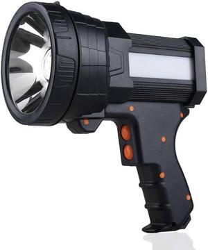 YIERBLUE Rechargeable spotlight, Super Bright 1000,000 LM LED Flashlight Handheld spotlight 10000mAh Long Lasting Large Flashlight Searchlight and Flood Camping Flashlight with Foldable Tripod Black
