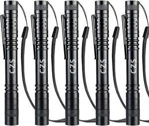 CZS LED Flashlight Penlight 1000 Lumens Battery-Powered Handheld Pen Light Pocket Torch Powered by 2AAA Battery,5 PCS (Battery Not Included)