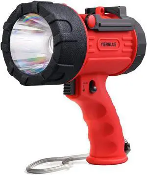 YIERBLUE Rechargeable Spotlight Flashlight with 2000,000 High Lumen LED, IP67 Waterproof Long Running Spot Light searchlight, Impact Resistant Handheld Spotlight with Foldable Stand and Red Lens YIERBLUE Rechargeable Spotlight Flashlight with 2000,000 High Lumen LED, IP67 Waterproof Long Running Spot Light searchlight, Impact Resistant Handheld Spotlight with Foldable Stand and Red Lens