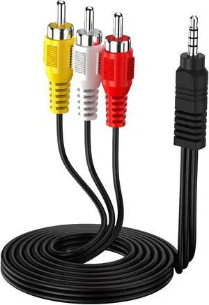 3.5mm to RCA Camcorder Handycam AV Audio Video Output Cable 1/8 TRRS to 3 RCA Male Plug AUX Cable Cord for TV Smartphones MP3 Tablets Speakers Home Theater - 5ft