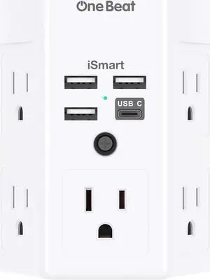 Surge Protector, 5 Outlets Extender with 4 USB Ports(USB C), 3-Side 1800J Power Strip Multi Plug Outlet Expander, Charger, Outlet Splitter Adapter Wall Mount for Home Travel Office ETL Listed