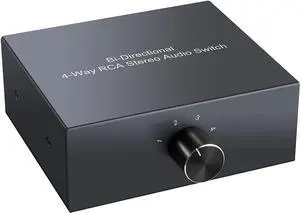 RCA Stereo Audio Switch 4-Way Bi-Directional L/R Sound Channel Audio Switch Splitter RCA Stereo Switch Selector for DVD Stereo Speaker CD Player