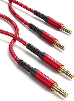 2 Pack AUX Cable [4ft/1.2m- Copper Shell Hi-Fi Sound] 3.5mm TRS Auxiliary Audio Cable Nylon Braided Aux Cord Compatible with Car/Home Stereos Speaker Headphones Sony Echo Dot Beats - Red