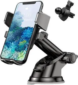 Phone Holder for Car, 360°Rotatable Car Phone Mount for Windshield Dashboard Air Vent, Universal for All Cell Phone and More Devices with Suction Cup and Clip