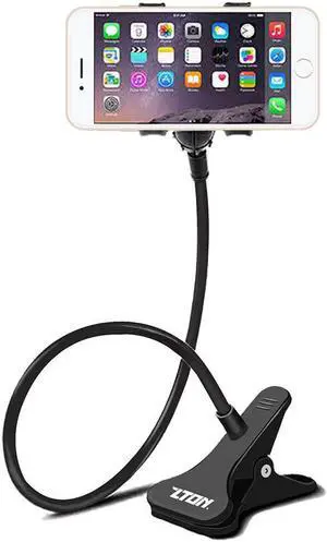 Cell Phone Holder Universal Mobile Phone Stand Lazy Bracket Flexible Long Arms Clip Mount for iPhone LG etc. in Office Bedroom Desktop (Black)