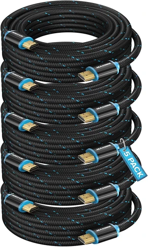 Maximm HDMI Cable 30ft 5-Pack, 4K 60Hz 18Gbps, HDMI 2.0, Braided Nylon, Gold-Plated Connectors, for AV Installers and Commercial Display Runs Maximm HDMI Cable 30ft 5-Pack, 4K 60Hz 18Gbps, HDMI 2.0, Braided Nylon, Gold-Plated Connectors, for AV Installers and Commercial Display Runs