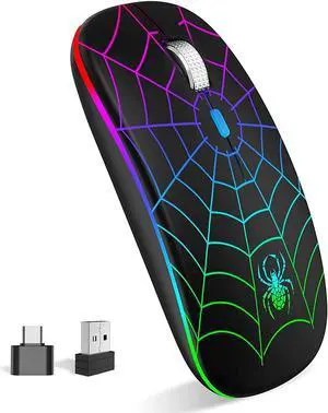 Wireless Mouse Led Mouse Portable Mobile Optical Cordless Mouse with USB and Type C Receiver 3 Adjustable DPI Wireless Computer Mouse for Mac Book Laptop Desktop Windows PC - Black