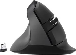 J-Tech Digital Left Handed Wireless Ergonomic Vertical Mouse for Small Hands with USB Nano Transceiver, AA Battery, 4 DPI, Compatible with Mac and PC, Black [V628ML]