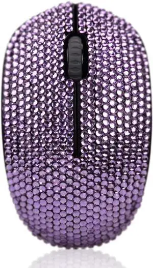 Bling Dazzling 2.4GHz Wireless Silent Mouse Covered with Rhinestone Crystal, Crystallized Mouse with USB Receiver, Compatible with Notebook, PC, Laptop, Computer, MacBook,Great Gift (Purple)