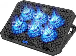 Laptop Cooling Pad with 6 Cooler Fans with Blue Lights LCD Display 2 USB Ports
