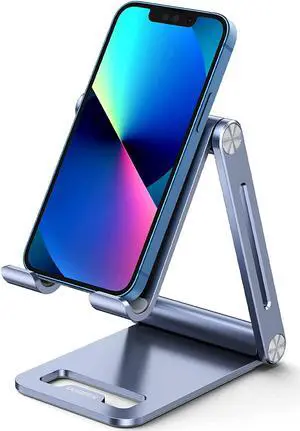 Cell Phone Stand Desk Adjustable Aluminum Mobile Phone Holder Compatible for iPhone 13 12 Pro Max iPhone 11 X SE XS XR 8 Plus 6 7 6S Samsung Galaxy Note20 S20 S10 S9 S8 S7 Smartphone Blue
