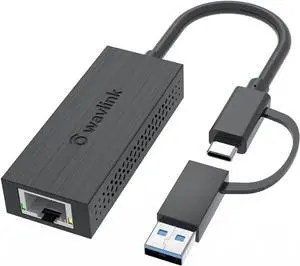 USB C to 2.5G Ethernet Adapter, WAVLINK 2-in-1 USB 3.2 Type A/Type C (Thunderbolt 3/4) to 2.5 Gigabit Ethernet Adapter RJ45 LAN Network Converter for Windows, Mac OS, iPad OS and More