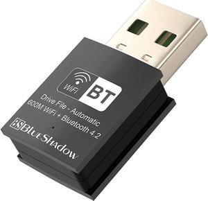 Blueshadow Mini 2-in-1 USB WiFi Bluetooth Adapter AC600-2.4G/5G Dual Band Wireless Network Adapter for Desktop PC, Bluetooth 4.2, WPA3 Network Security, Supports Windows 11,10, 8.1,8, 7