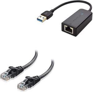 Cable Matters USB to Ethernet Adapter (USB 3.0 to Ethernet) Supporting 10/100/1000 Mbps Ethernet Network in Black & Snagless Cat6 Ethernet Cable