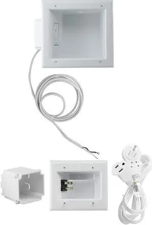 Electronics In Wall Cable Management Kit Behind Wall TV Wire Kit With Duplex Power Outlet - In Wall Cord Concealer With 3 Interchangeable Cable Inserts - Easy DIY Without Electrician White