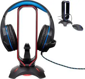 Gaming Headset Stand - LED Headphone Stand with Mouse Bungee and 2 Port USB Hub - 7 RGB Colors + Color Changing Mode Headset Holder Mouse Bungee 3-in-1 Gaming Desktop Accessory