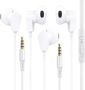 2Pack Earphones with Microphone Volume Control Wired Earbuds Headphones Headsets Noise Isolating Deep Bass 3.5mm plug Compatible with iPhone/iPad/Samsung/Android Phone/Tablet/Laptops/Computers(White)