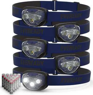 EVEREADY LED Headlamps Pro200 [5-Pack] IPX4 Water Resistant Bright and Durable Head Lights for Camping Hiking Emergency Power Outage (Batteries Included)