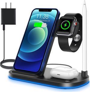 Wireless Charging Station 4 in 1,15W Fast Wireless Charger for iPhone 13/12/11/Pro/Max/XS/Max/XR/XS/X/8,Charging Dock Compatible with iWatch SE 7 6 5 4 3 2,AirPods Pro/3/2 and Pencil 1(Black)