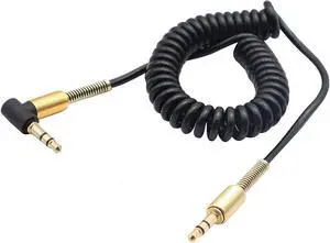 3.5mm Coiled Cable - 90 Degree Right Angle 3-Pole TRS Jack Stereo Audio Spring Aux Cable for Smartphones Tablets and MP3 Players (1.5m)