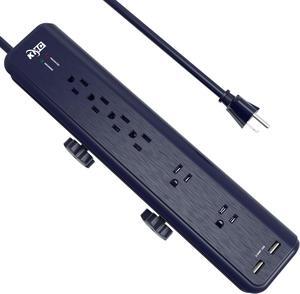 KMC 6-Outlet Surge Protector Power Strip Clamp Mount 7 Feet Cord with 2.4A 2-Port USB Charging Station