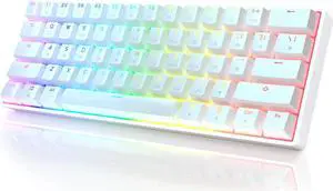 HK Gaming GK61 Mechanical Gaming Keyboard 60 Percent | 61 RGB Rainbow LED Backlit Programmable Keys | USB Wired | for Mac and Windows PC | Hotswap Gateron Mechanical Yellow Switches | White