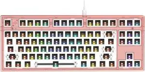 FL ESPORTS MK870 CMMK 87 Keys RGB Modular Mechanical Keyboard, 80% TKL Wired Gaming Keyboard DIY Kit w/Hot-Swap Switch Sockets (5-pin) & Customizable Software Supported (Barebones, Frosted Pink)