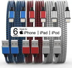 [Apple MFi Certified] 6Pack 3/3/6/6/6/10 FT iPhone Charger Nylon Braided Fast Charging Lightning Cable Compatible iPhone 14 Pro 13 mini 12 11 Pro XS