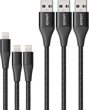 Powerline+ II USB A to Lightning Cable MFi Certified for Flawless Compatibility with iPhone 11 Series SE/Xs/XR and More(3FT+3FT+6FT 3 Pack Black)