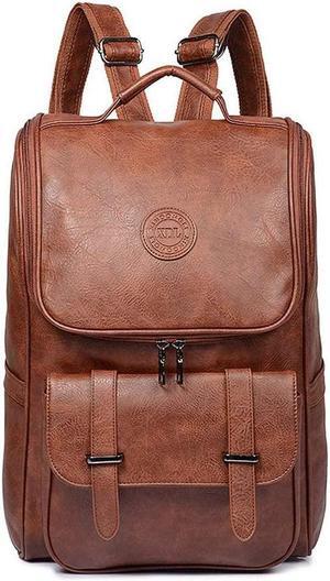 QWARVEL Vegan Faux Leather Laptop Backpack for Men Women, Fashion Laptop Bag, Travel Waterproof Backpack, Brown