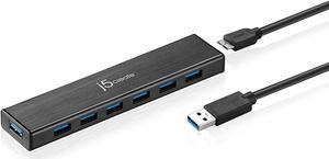 j5create 7-Port Powered USB 3.0 Data Hub with 3.3 ft Extended Cable [20W Power Adapter Included] for Mac, MacBook, Windows, Laptop, Surface, XPS, PC (JUH377)