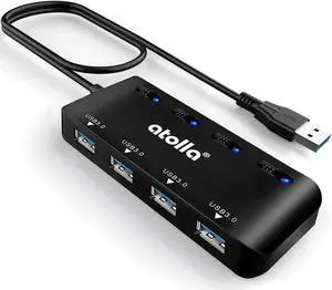 USB Hub 4-Port USB 3.0 Hub Splitter with 2 ft Extended Cable Ultra Slim Data USB Extender with Individual Power Switches and LED USB Hub 4-Port USB 3.0 Hub Splitter with 2 ft Extended Cable Ultra Slim Data USB Extender with Individual Power Switches and LED