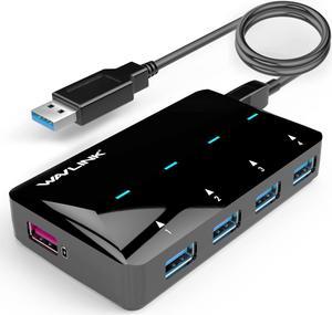 WAVLINK USB 3.0 Hub, 7-in-1 Type A Adapter with 4 USB 3.0 Data Ports, Smart Charging Port, USB B Port, DC Power Jack for Windows XP/Vista/7/8/10 & MAC 10.1 Above