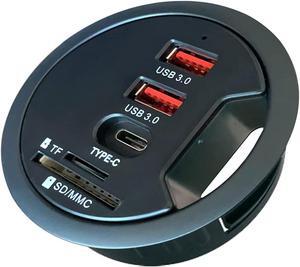 Desk-Fit USB 3.0 Hub (Diameter 2.36" or 60MM) 2 Port Type-A and 1 Port Type-C with SD/TF Card Reader,Compatible Charging and Data Transmission,
