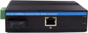 Gigabit Hardened Ethernet Media Converter Single Mode Duplex Industrial Fiber SC to Network Switch DIN-Rail/Wall Mount 9/12/24VDC Input IP40 Safety Class
