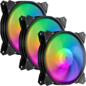 upHere Long Life 120mm PWM 4-Pin High Airflow Quiet Edition Rainbow LED Case Fan for PC Cases, CPU Coolers, and Radiators 3-Pack,(PF120CF4-3)